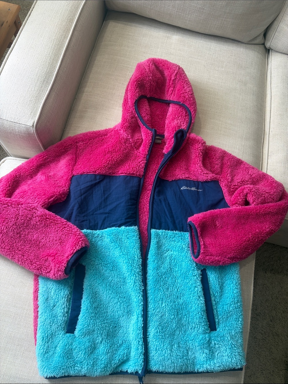 Eddie Bauer Kids Colorblock Hooded Fleece - Hot Pink, Navy & Aqua